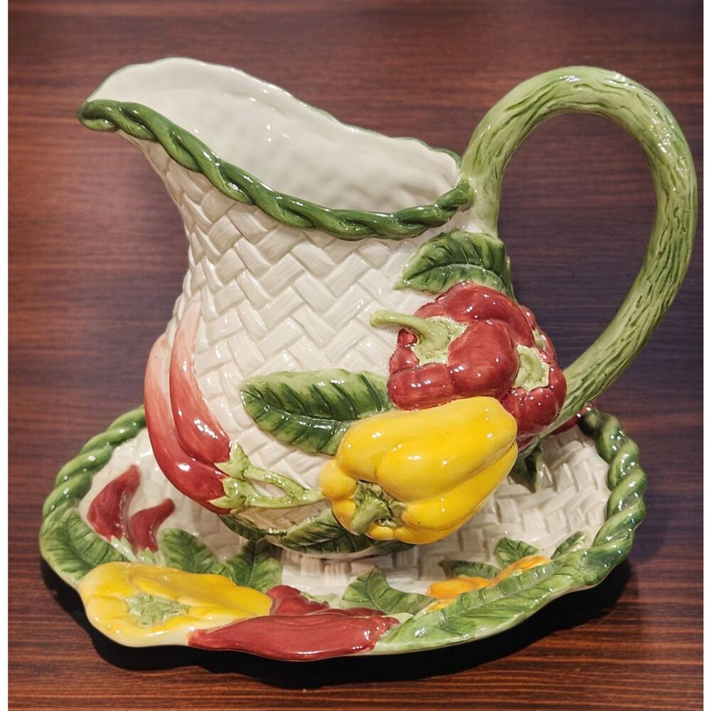 Fitz and Floyd Essentials Pepper Gourmet Collection Pitcher and Plate Set
